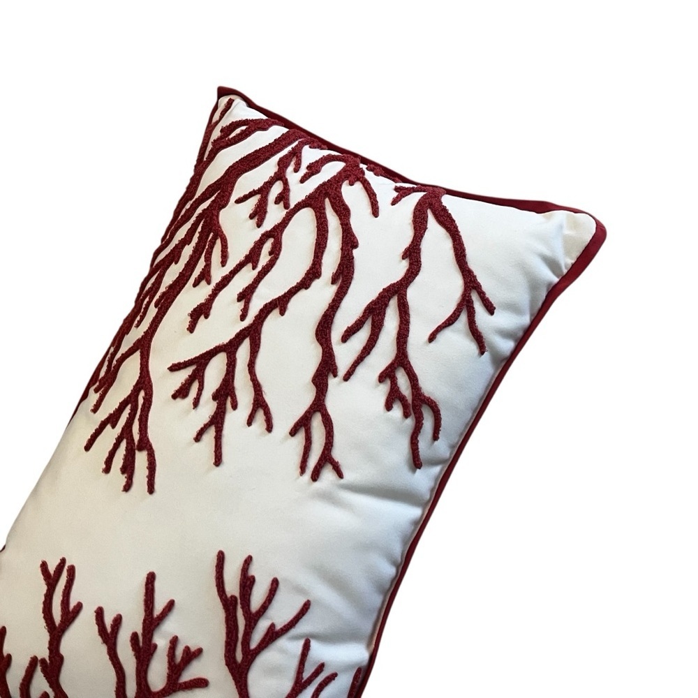 Pottery Barn 26” X 16” Coral Pattern Embroidered Pillow - Picture 2 of 10
